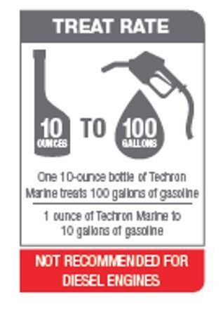 Techron Marine: 10 ounces to 100 gallons of gasoline